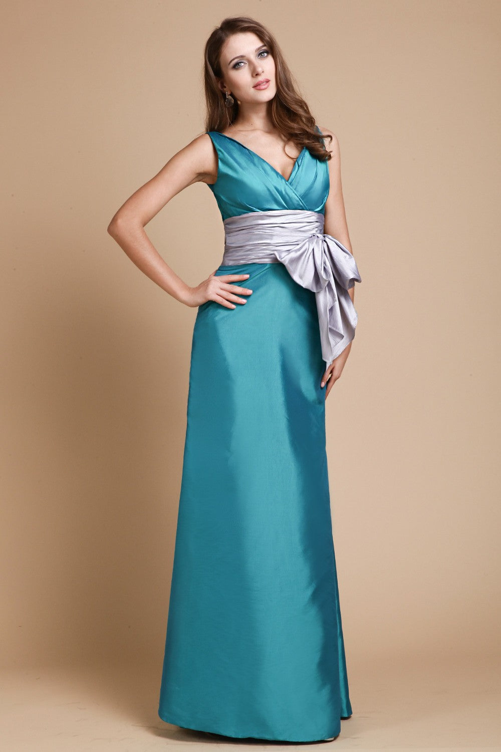 Sheath/Column V-Neck Sleeveless Sash/Ribbon/Belt Taffeta Bridesmaid Dresses