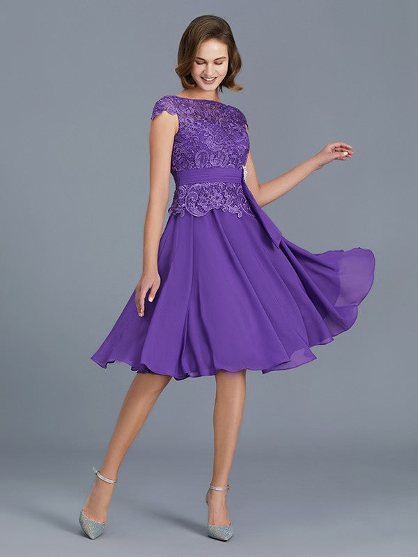 A-Line/Princess Bateau Chiffon Knee-Length Beading Sleeveless Mother of the Bride Dresses