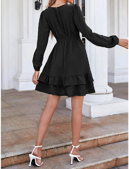 Women's Black Dress Party Dress Cocktail Dress Mini Dress Black White Pink Long Sleeve Plain Ruched Summer Spring Fall V Neck Elegant Wedding Guest Vacation Spring Dress