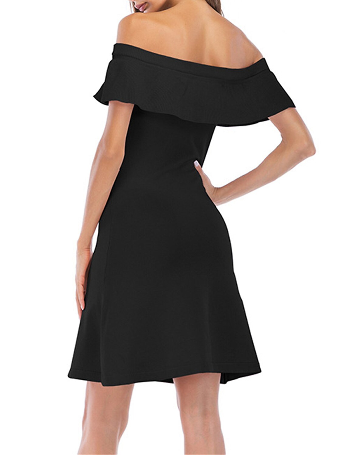 Women's Black Dress Party Dress Cocktail Dress Mini Dress Black Short Sleeve Plain Ruffle Summer Spring Fall Off Shoulder Party Winter Dress Wedding Guest Vacation