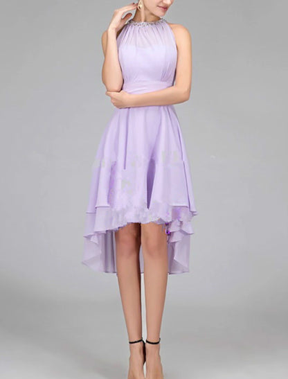 A-Line Cocktail Dresses Flirty Dress Homecoming Graduation Asymmetrical Sleeveless Halter Neck Chiffon with Crystals Tiered