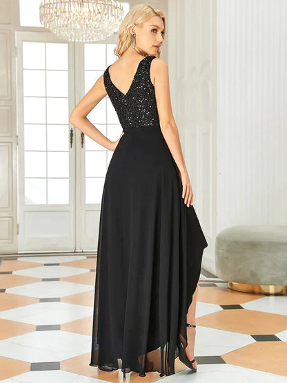 Sexy High-Low Maxi Chiffon Evening Dresses with Sequin