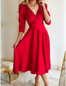 Women's Black Dress Party Dress New Year's Eve Dress Cocktail Dress Midi Dress Black Red Long Sleeve Plain Ruched Spring Fall Winter V Neck Party Winter Dress