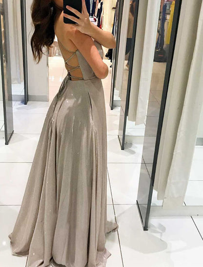 Women‘s Prom Party Dress Maxi long Dress Blue Red Beige Sleeveless Pure Color Backless Spring Summer Deep V Party Stylish Elegant Party