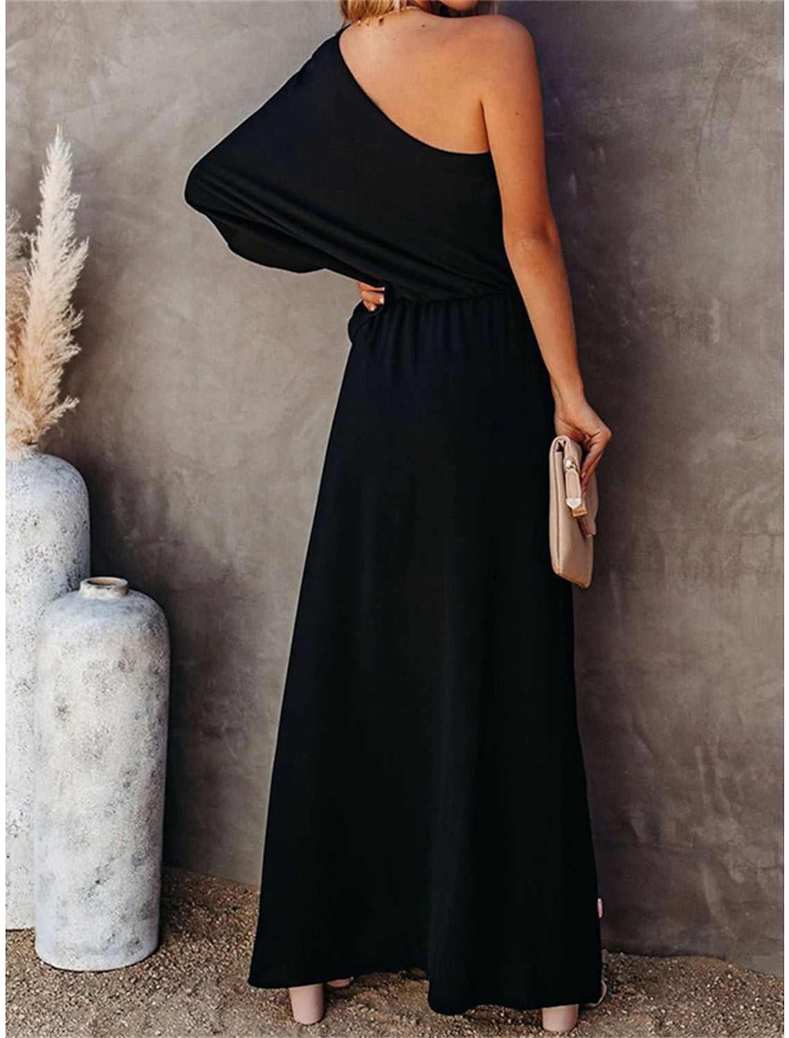 Women's Party Dress Cocktail Dress Wedding Guest Dress Midi Dress Black Red Blue Long Sleeve Pure Color Split Fall Winter Autumn One Shoulder Fashion Winter Dress Wedding Guest Vacation