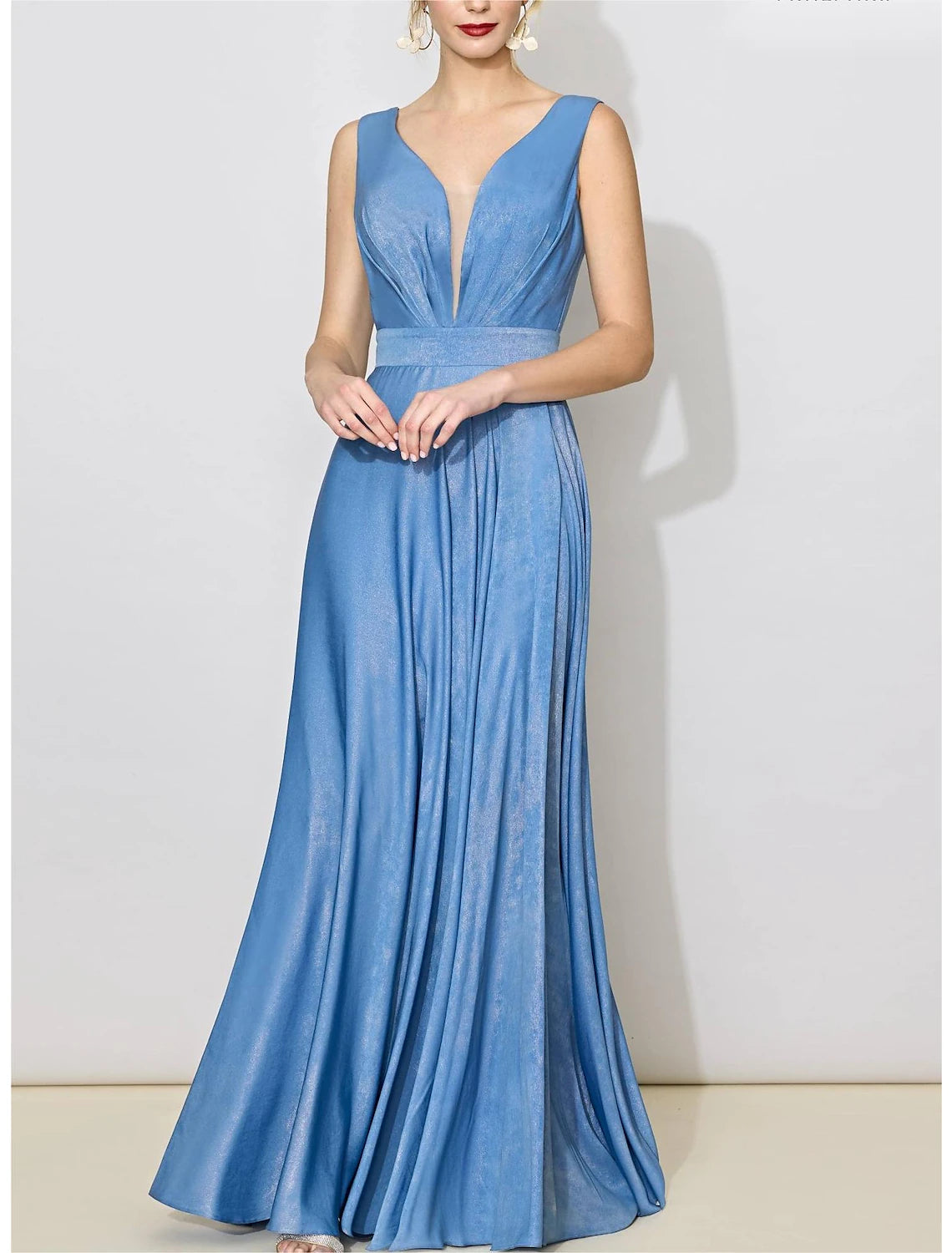 A-Line Bridesmaid Dress V Neck Sleeveless Elegant Floor Length Spandex with Bandage / Solid Color