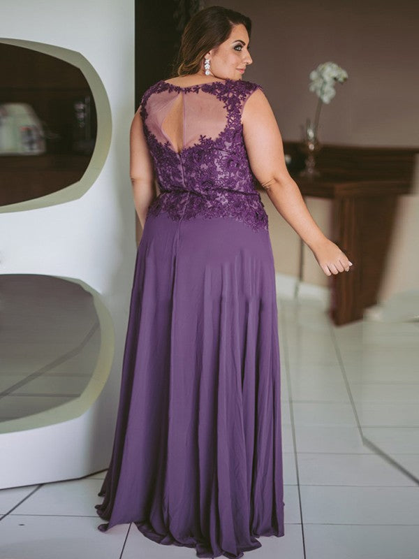 A-Line/Princess Chiffon Applique Scoop Sleeveless Floor-Length Mother of the Bride Dresses