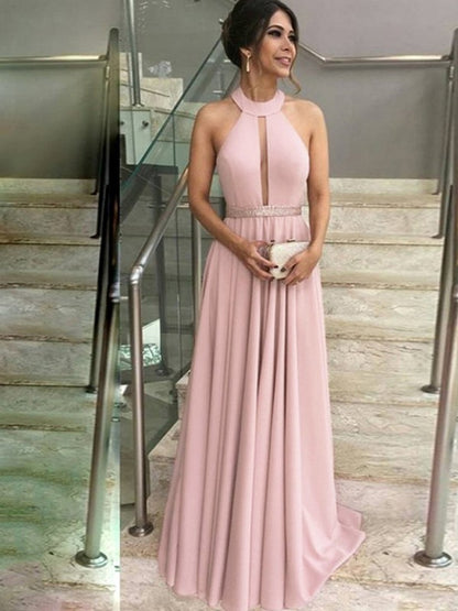 A-Line/Princess Stretch Crepe Ruffles Halter Sleeveless Floor-Length Mother of the Bride Dresses