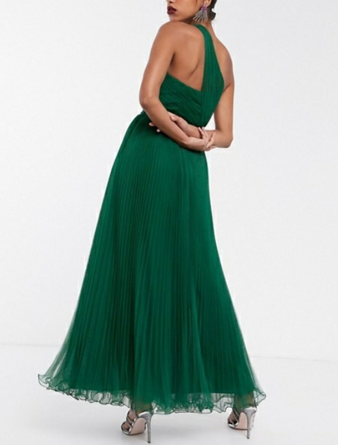 A-Line Maxi Wedding Guest Prom Dress One Shoulder Sleeveless Ankle Length Chiffon with Pleats Ruched