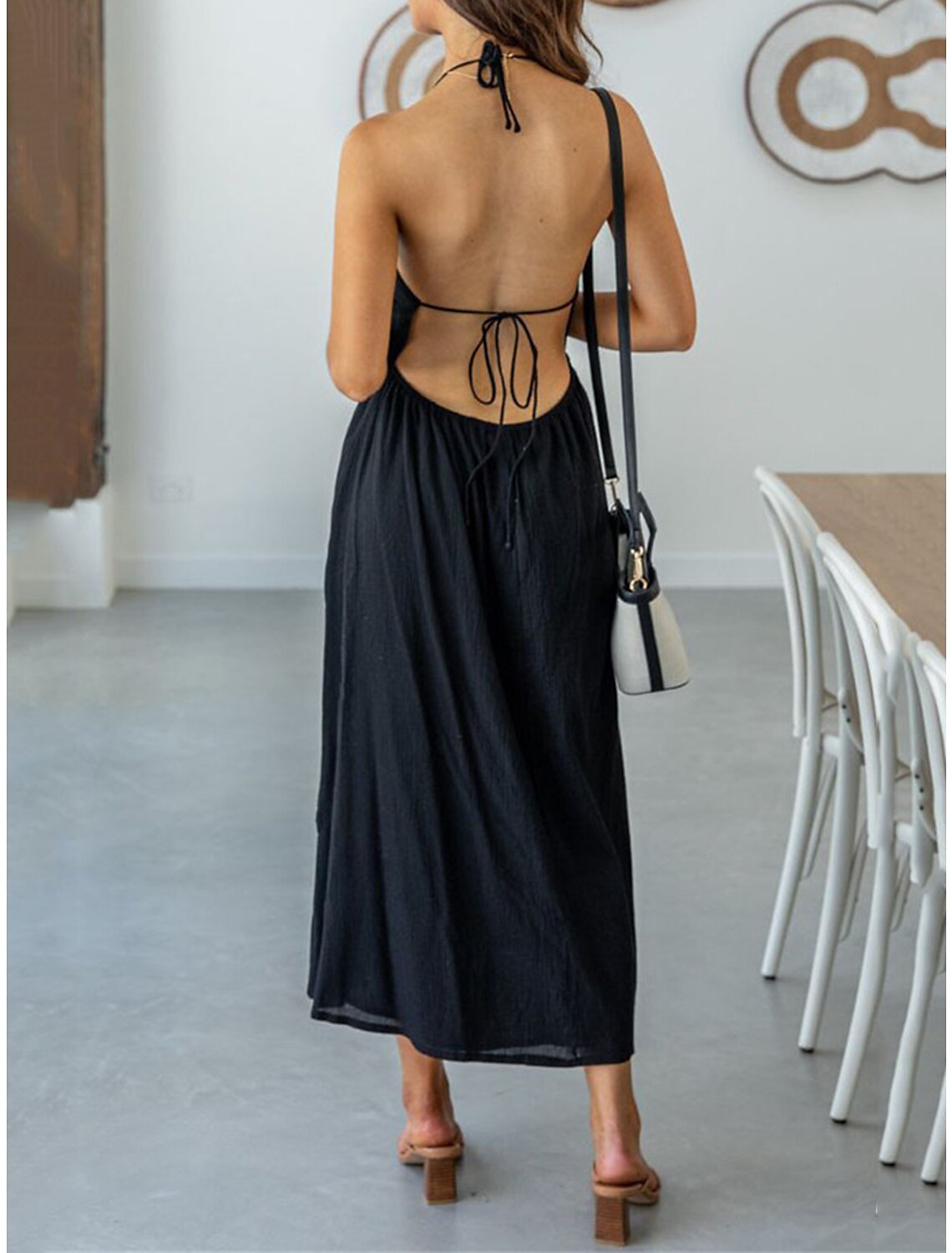 Women's Vintage Dress Party Dress Cocktail Dress Midi Dress Black Sleeveless Plain Backless Summer Spring Fall Spaghetti Strap Elegant Wedding Guest Vacation Spring Dress