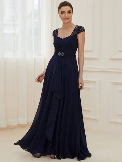 Sweetheart Floral Lace Cap Sleeve Wedding Guest Dress