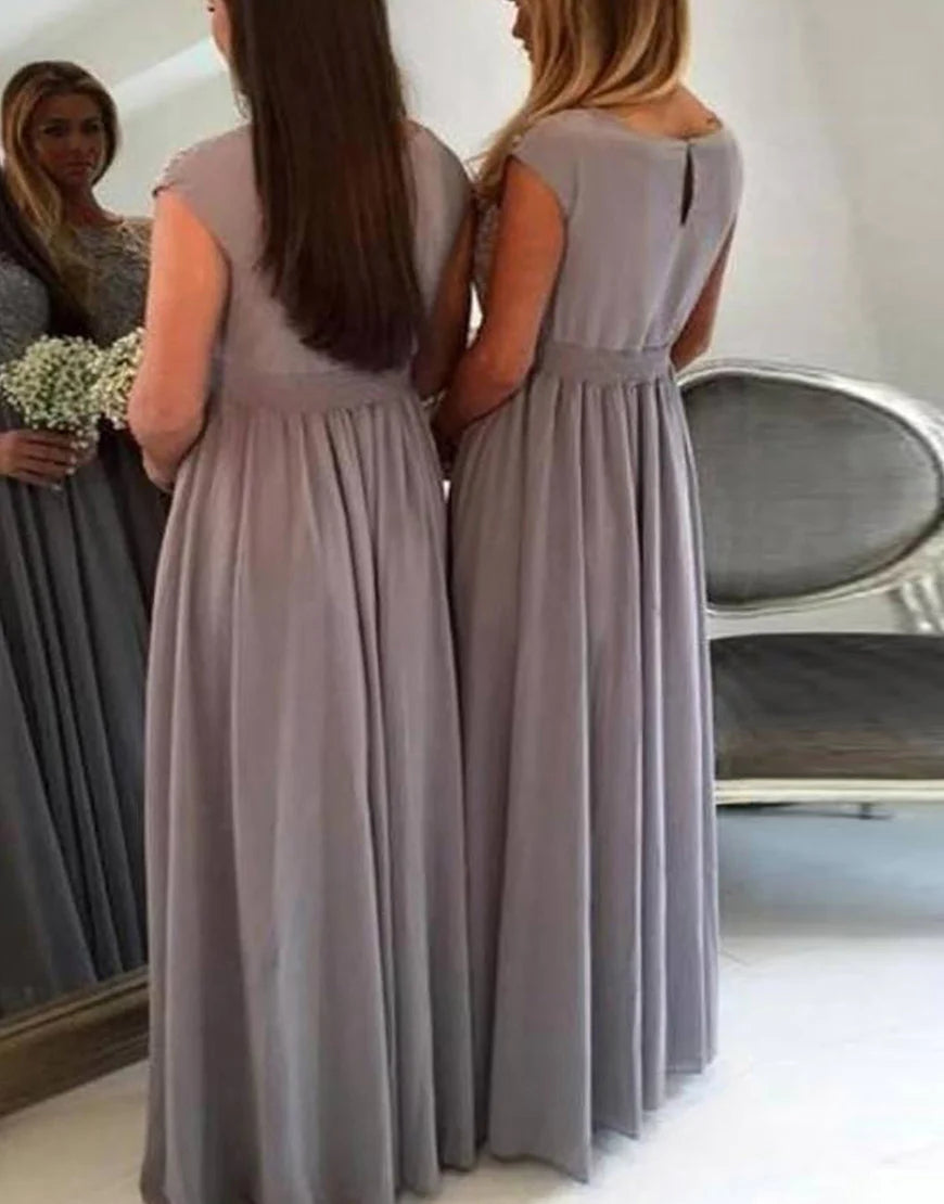 A-Line Cap Sleeves Chiffon Bridesmaid Dress With Belt