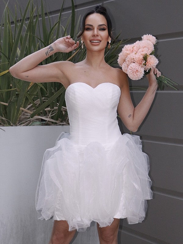 A-Line/Princess Organza Ruched Sweetheart Sleeveless Short/Mini Wedding Dresses