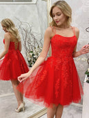 A-Line/Princess Tulle Applique Spaghetti Straps Sleeveless Short/Mini Dresses