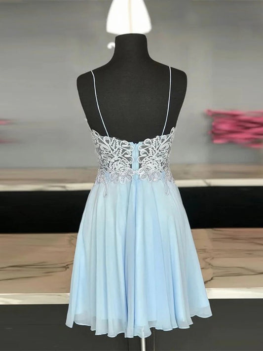 A-Line/Princess Chiffon Applique Spaghetti Straps Sleeveless Short/Mini Dresses