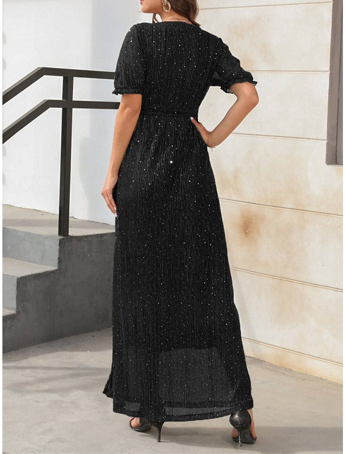 Women's Party Dress Cocktail Dress Wedding Guest Dress Long Dress Maxi Dress Black Champagne Red Short Sleeve Plain Drawstring Summer Spring Fall V Neck Party Winter Dress Wedding Guest Vacation