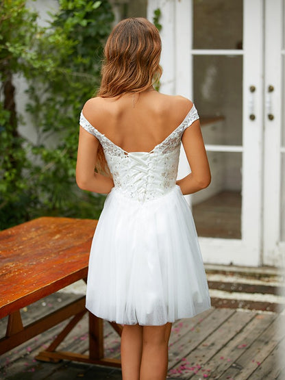 A-Line/Princess Tulle Lace V-neck Sleeveless Short/Mini Dresses