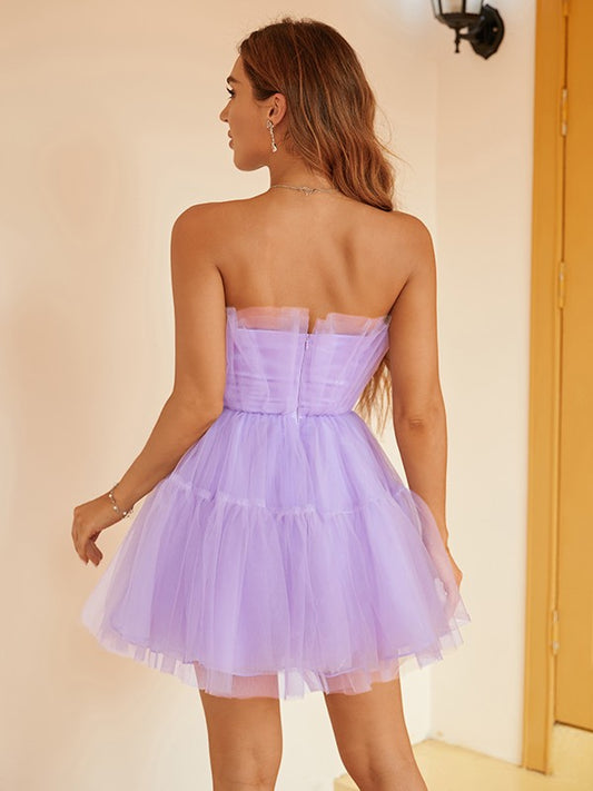 A-Line/Princess Tulle Ruffles Strapless Sleeveless Short/Mini Dresses