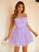 A-Line/Princess Tulle Ruffles Strapless Sleeveless Short/Mini Dresses