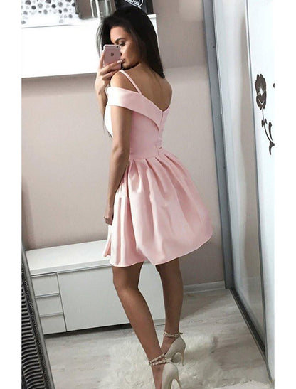 A-Line Cocktail Dresses Minimalist Dress Homecoming Party Wear Knee Length Sleeveless V Neck Pink Dress Stretch Fabric with Pleats