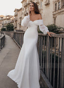 Buyishang Mermaid Long Sleeves Wedding Dresses With Off-The-Shoulder  Satin Simple