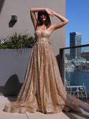 A-Line/Princess Spaghetti Straps Sequins Sleeveless Ruffles Sweep/Brush Train Dresses