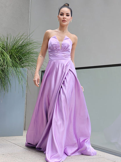 A-Line/Princess Satin Ruffles Sweetheart Sleeveless Sweep/Brush Train Dresses