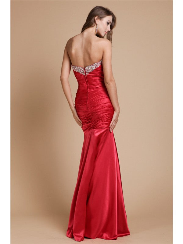 Trumpet/Mermaid Sweetheart Long Sleeveless Elastic Woven Satin Beading Dresses