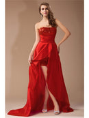 A-Line/Princess Strapless Lace Sleeveless High Low Taffeta Dresses