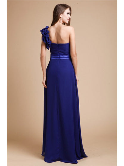 A-Line/Princess One-Shoulder Sleeveless Ruffles Long Chiffon Dresses