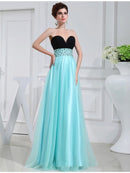 A-Line/Princess Beading Sweetheart Sleeveless Elastic Woven Satin Dresses