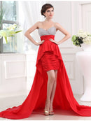 A-Line/Princess Beading Sweetheart Sleeveless High Low Taffeta Dresses