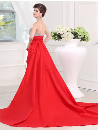 A-Line/Princess Beading Sweetheart Sleeveless High Low Taffeta Dresses