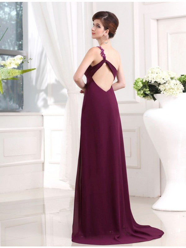 A-Line/Princess Beading One-shoulder Sweetheart Sleeveless Chiffon Long Dresses