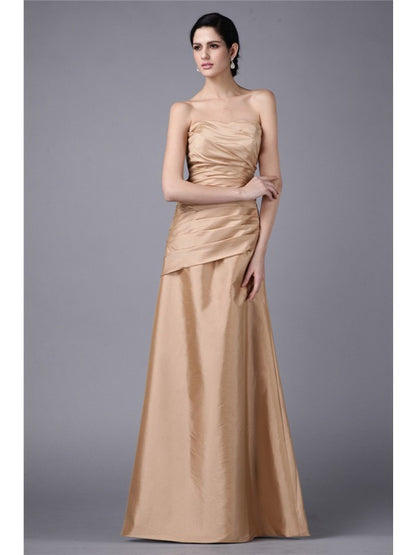 Sheath/Column Strapless Sleeveless Pleats Long Taffeta Dresses