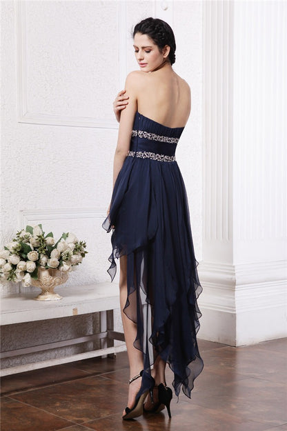 Sheath/Column Strapless Sleeveless Beading High Low Chiffon Cocktail Dresses