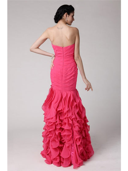 Trumpet/Mermaid Sweetheart Sleeveless Beading Ruffles Long Chiffon Dresses