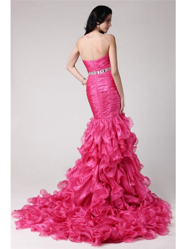 Trumpet/Mermaid Sweetheart Sleeveless Rhinestone Long Organza Dresses