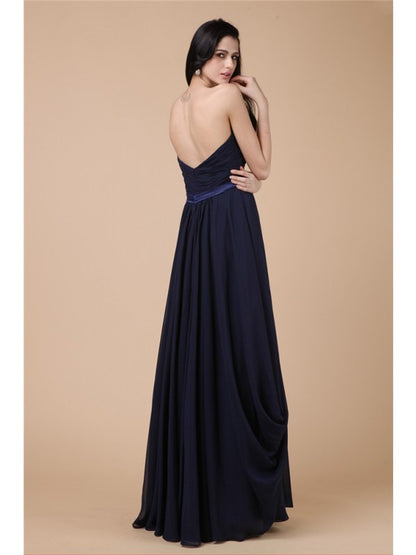 Sheath/Column Strapless Sleeveless Pleats Long Chiffon Dresses