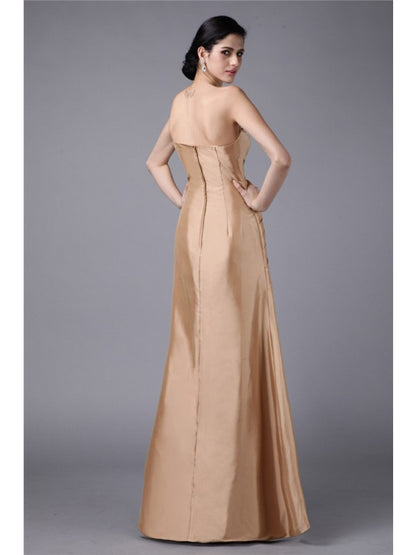 Sheath/Column Strapless Sleeveless Pleats Long Taffeta Dresses