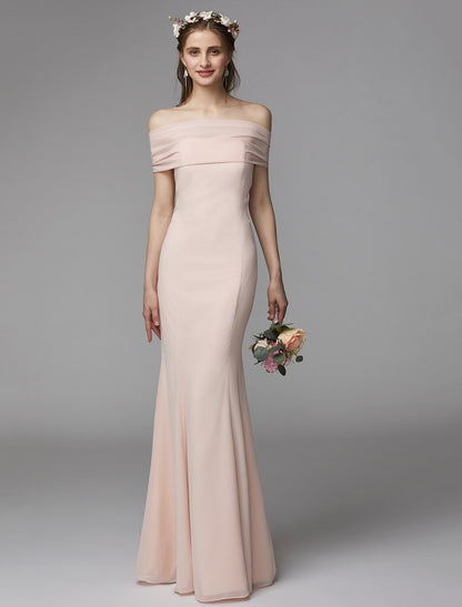 Mermaid / Trumpet Bridesmaid Dress Strapless Sleeveless Backless Floor Length Chiffon with Sash / Ribbon / Pleats