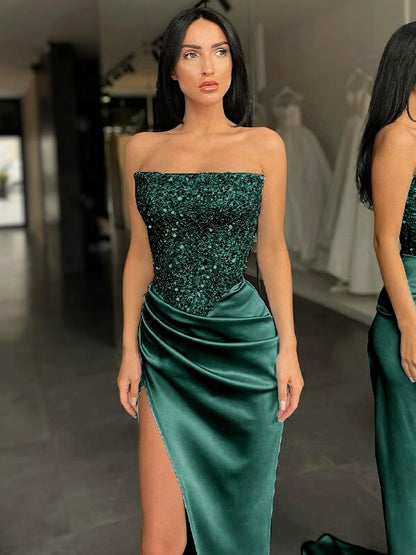 Sheath/Column Sequin Strapless Sleeveless Sweep/Brush Train Dresses