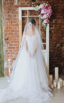 Buyishang Off-The-Shoulder Tulle Ball Gown Sweep Train Dress