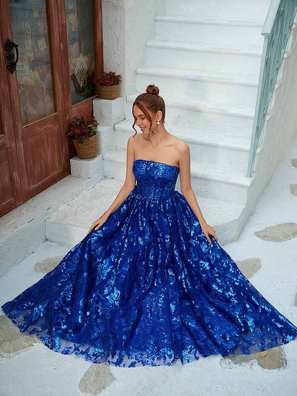 A-Line/Princess Ruffles Strapless Sleeveless Floor-Length Dresses