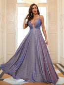 A-Line/Princess Ruched V-neck Sleeveless Floor-Length Dresses