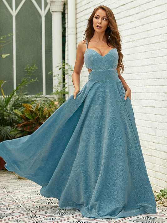 A-Line/Princess Ruffles V-neck Sleeveless Floor-Length Dresses