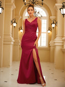 Sheath/Column Charmeuse Ruched V-neck Sleeveless Floor-Length Dresses