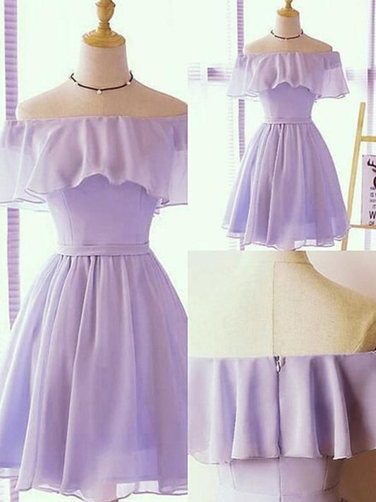 A-Line/Princess Chiffon Ruffles Off-the-Shoulder Sleeveless Short/Mini Homecoming Dresses