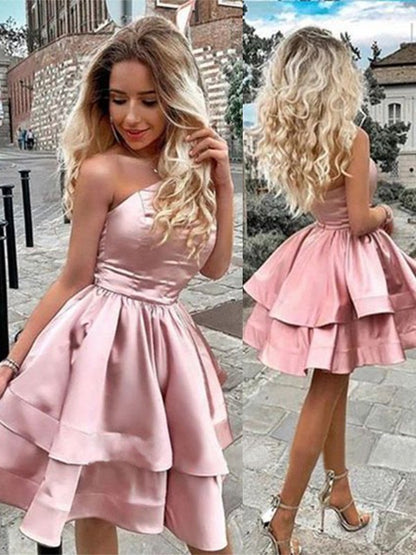 A-Line/Princess One-Shoulder Charmeuse Ruffles Sleeveless Short/Mini Homecoming Dresses