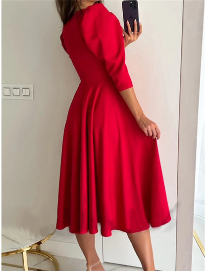 Women's Black Dress Party Dress New Year's Eve Dress Cocktail Dress Midi Dress Black Red Long Sleeve Plain Ruched Spring Fall Winter V Neck Party Winter Dress